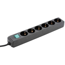 GRENUTTAG 6-VÄGS 1,5M SVART MED STRÖMBRYTARE BR005