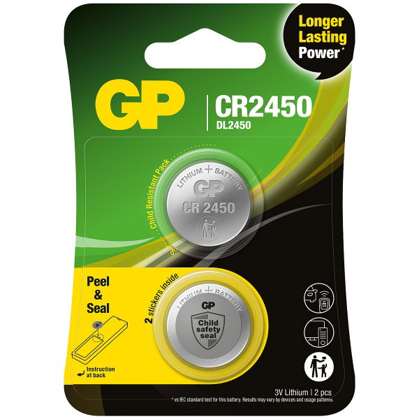 BUTTON CELL BATTERY 3V CR2450 LITHIUM 2PC - GPCR2450-C2 - IKH