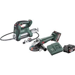 VINKELSLIPMASKIN + FETTSPRUTA 18V 2 X 4.0AH MET602247510X