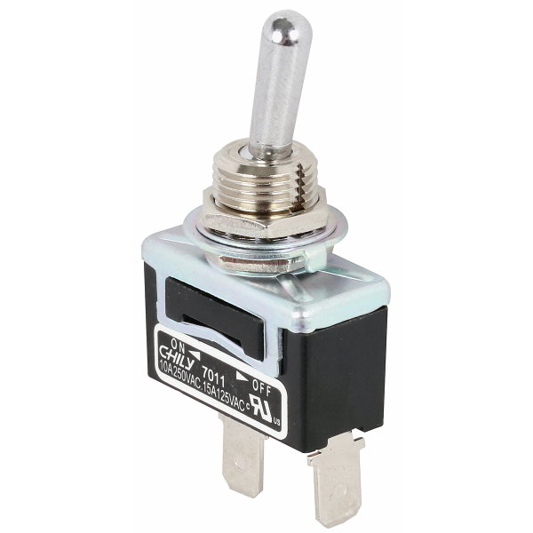 Toggle switch, metal, 1 pole, latching, On-Off-On, 6 A/250 VAC, silver-plated, 0